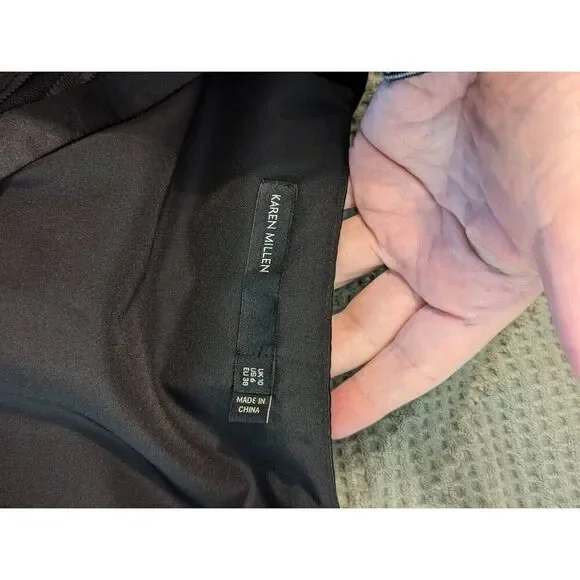 Karen Millen Black Mesh Faux Leather Chevron Stripe Fit Flare Dress Women’s 6 - Picture 3 of 7